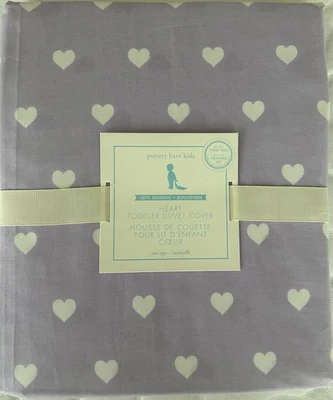 Funda nórdica Pottery Barn Kids algodón orgánico niño lavanda-corazones blancos 36x50 Foto 1 de 4