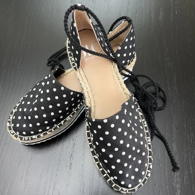 JLO Larenn Espadrille 脚踝芭蕾舞鞋花边凉鞋 W 码 7 1/2 黑色圆点  — 第 1/4 张图片