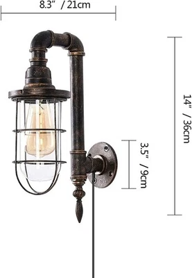 Set Of 2 Lights Industrial Rustic Wall Light Iron Pipe Glass Steam Wall Sconce - Image 1 of 3