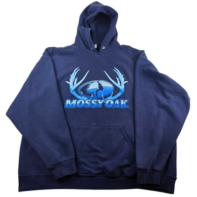 Mossy Oak Jerzees 2XL Hoodie Blue Hunting Outdoors Graphic Pullover Sweatshirt - Image 1 of 4