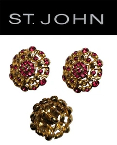 St John Knits (0.75 Inch) Gold Tone Ruby Red Crystal Replacement Buttons - Picture 1 of 2