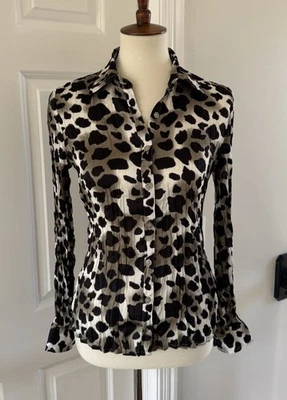 Blusa Mujer Dana Buchman Arrugada Top Talla 4 Estampado Leopardo Mob Wife Audaz Y2K  Foto 1 de 4