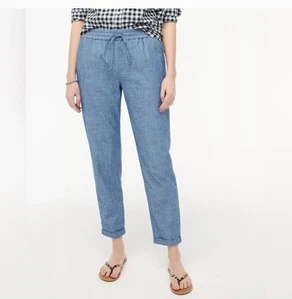 Pantalone blu chambray cotone ritagliato J Crew nuovo con etichette 10 - Foto 1 di 8