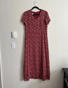 Vintage 80er 90er Laura Ashley Maxikleid Blumen rot orange Y2K Medium 10 Sommer - Bild 1 von 4