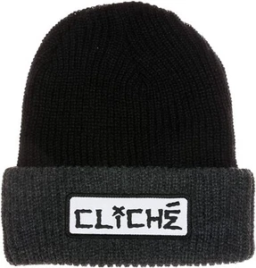 Gorro Cliche Para Hombres Negro/Gris Vestir Puños Plegable Skateboarding NUEVO - Imagen 1 de 1