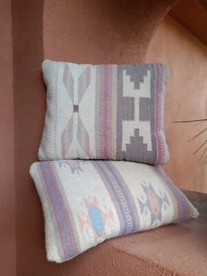  ZAPOTEC PILLOWS INDIAN WEAVING  RUSTIC DECOR PASTEL COLOR PAIR(2) - Image 1 of 4