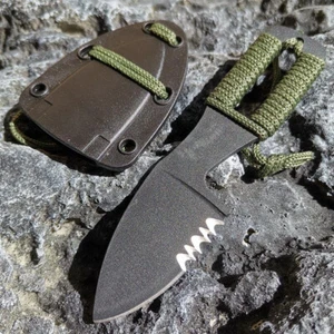 Straight Pocket Knife with Scabbard Tactical Survival EDC Tool Black Blade Tooth - Picture 1 of 7
