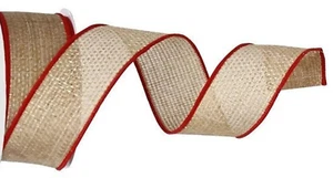 Cinta con cable de arpillera real borde rojo natural de 1,5" por 2 yardas campo otoño granja - Imagen 1 de 2