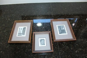 Vintage Block Prints - Door, Lily Pond, Kitchen Signed Framed Matted Lot of 3 - Picture 1 of 12