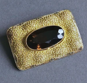 K103- SilberBrosche THEO FAHRNER mit Rauchquarz und Markasiten - Sterling - Bild 1 von 7