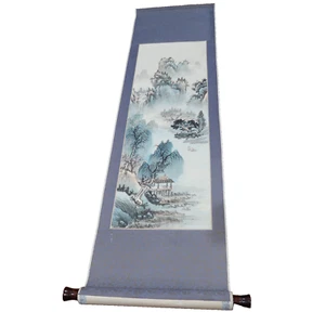 Asian Scroll Painting Watercolor Spring Landscape Large 50 in Vintage - Picture 1 of 9