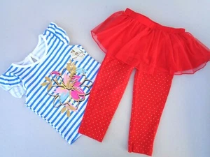 NEW Carters Skirt Leggings Floral T-shirt size 24M 24 Red Blue White Baby Girls - Picture 1 of 5