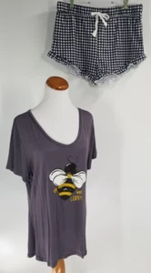 Simply Southern Gr. XL Bee Happy Schlafanzug Gingham schwarz weiß grau neu ohne Etikett - Bild 1 von 8