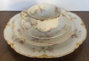HAVILAND Limoges France Scalloped Gold Pink Floral Blossom Place Setting 4 Pc. - Picture 1 of 22