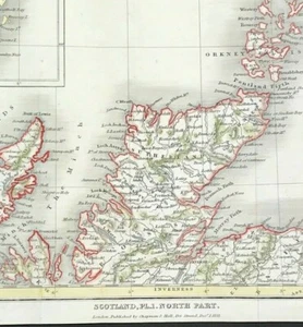 Karte Schottland von Sidney Hall 1832 feine Details graviert mit Handfarbe  - Bild 1 von 3