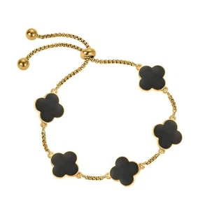 Bracciale Quadrifoglio Donna Placcato Oro 18K Bianco/Nero/Oro Fiore Quattro Foglie C... - Foto 1 di 7