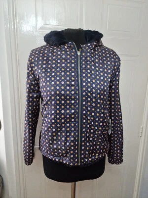 Bonton Girls Kids Navy Blue Floral Faux Jacket Coat Size 12 Years Old New - Image 1 of 4