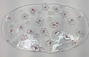 Walter Glass Cherry Blossoms Vintage Pressed Glass Platter – Floral Design - Picture 1 of 9