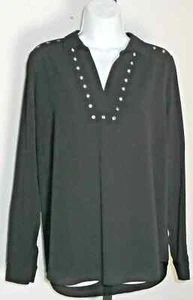 Rock & Republic Women's Black Riveted Crepe Sport Casual Top Blouse Size S - Picture 1 of 2