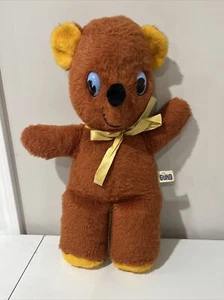 Vintage Gund Teddy Bear Brown Plush Blue Eyes Yellow Paws Ears J. Swedlin Haiti - Picture 1 of 14