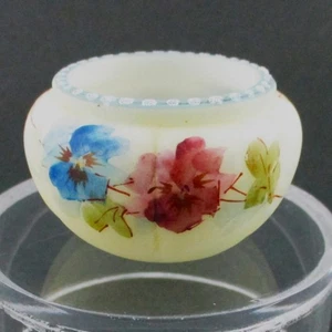 PANSIES - antique Mt. WASHINGTON art glass OPEN SALT - 6 lobe, Beaded Rim - Picture 1 of 11