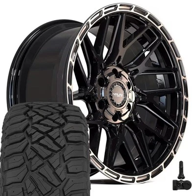 Set 4PS28 22x10 Black 4PLAY Wheels & 33x12.50R22 R/T Tires, TPMS 6X135 & 6X139.7 - Image 1 of 4