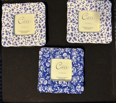 Set of Three Carr Photo Frames Blue/White flowered French Country Square New  - Image 1 of 2