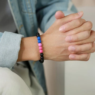 Pulsera Acrílico Negro Ágata Cuentas Pulsera Amistad Hombres y Mujeres Foto 1 de 4