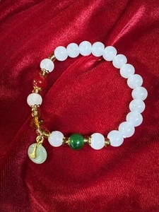 Exquisite Jade Crystal Chinese Beaded Feng Shui Rafiki Donut Pendant Bracelet ! - Picture 1 of 4