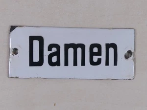 Altes emailliertes Damen Frau Türschild WC Toilettenschild Emaille Emailschild - Picture 1 of 5