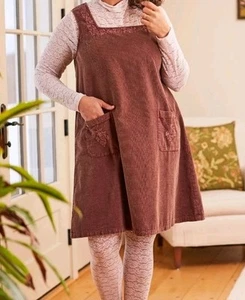 April Cornell abito donna piccolo maglione midi marrone velluto a coste cottagecore - Foto 1 di 10