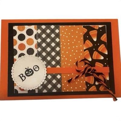 Tarjeta de Halloween naranja hecha a mano caramelo maíz boo cestas dulces golosinas envío gratuito Foto 1 de 2