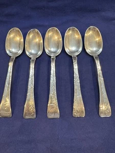 GORGEOUS Set of 5 Tiffany & Co Sterling Lap Over Edge Acid Etched 7” Spoons - Picture 1 of 9