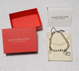 James Avery 925 Bracelet with Mother's Love Charm & Retired Cupid Hearts Charm - Picture 1 of 13