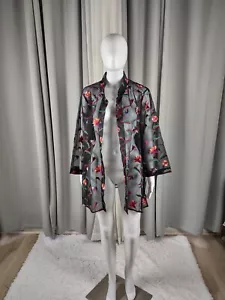 Caroline Rose Kimono-Jacke vorne offen 100 % Seide bestickt Größe L (neu mit Etikett) - Bild 1 von 10