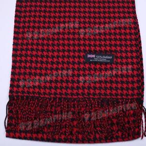 Men's 100% CASHMERE Red/Black Houndstooth Scarf MADE IN SCOTLAND