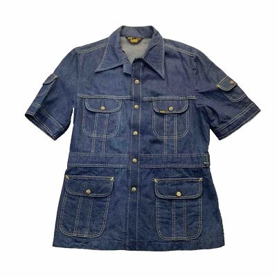 Camisa de Trabajo Lee Talla L Azul Denim Botón a Presión De Colección Años 70 Safari Cargo Engineer Foto 1 de 4