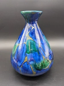 1950s Madeline Originals Vase California Art Pottery Resist Glaze Blue Green HTF - Picture 1 of 11