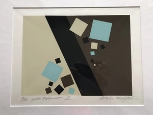 Modernist Serigraph Print Atsuko Okamoto Contemporary GEOMETRIC ABSTRACT Pop Art - Picture 1 of 5