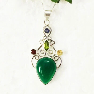 925 Sterlingsilber Multi Stein Halskette Handmade Schmuck Edelstein Halskette - Bild 1 von 4