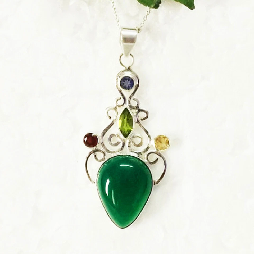 925 Sterlingsilber Multi Stein Halskette Handmade Schmuck Edelstein Halskette - Bild 1 von 4