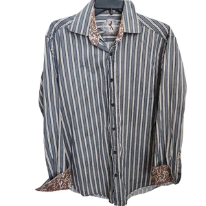 Bugatchi Uomo Shaped Fit Shirt Mens Size Small Striped Paisley Flip Cuff Cotton - Picture 1 of 13