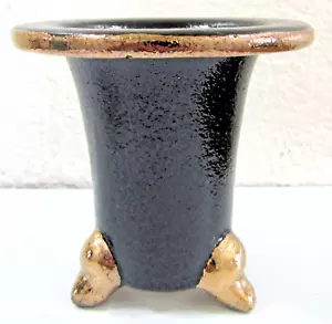 Japanese Neofinetia Orchid Omoto Pot Black with Gold Trim Hand Painted 4" Tall - Picture 1 of 6