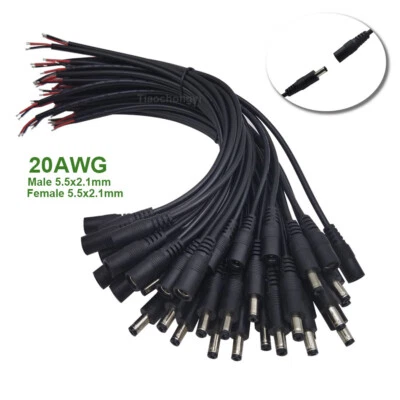 20AWG Male Female Power Socket Jack Plug 5.5x2.1mm Connector Cable Wire 30cm - Image 1 of 4