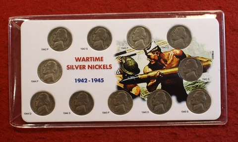 1942 1943 1944 1945 PDS Jefferson G-F War Nickels 11 Coins 35% Silver set Cover