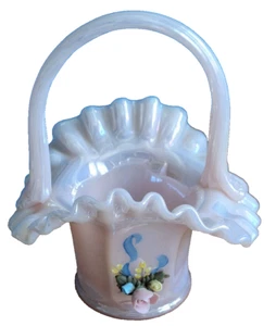 Fenton Art Glass Opalescent Basket(2859Tote11) Pink Vintage Very Good - Picture 1 of 18