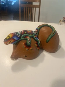 Mexican Iguana Lizard On Gourd Huichol Beaded Art - HANDMADE Eduardo Ortiz - Picture 1 of 15