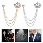 2Pcs Men's Brooch Suit Pin with Rhinestone Necklace Chain