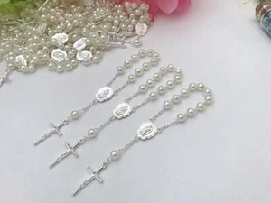 24 Silver Mini Rosary Baptism Keepsake Favors Recuerdos Bautizo Comunion Rosario - Picture 1 of 1