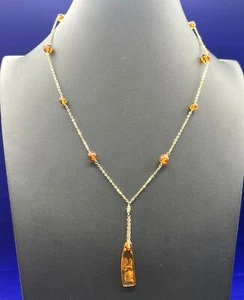 Vintage 14K Gold & Amber 18" Pendulum Necklace by AND of ITALY 3.653g - Picture 1 of 8
